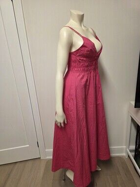 NWT Zara Hot Pink Spaghetti Strap Poplin Midi Dress M